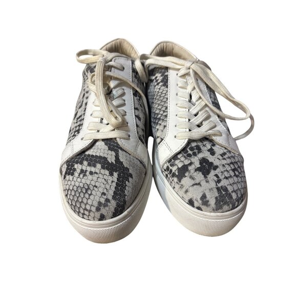 Myra Snake Print Low-Top Sneakers White & Gray Textured Lace-Up Casual Shoes Siz - Picture 2 of 6